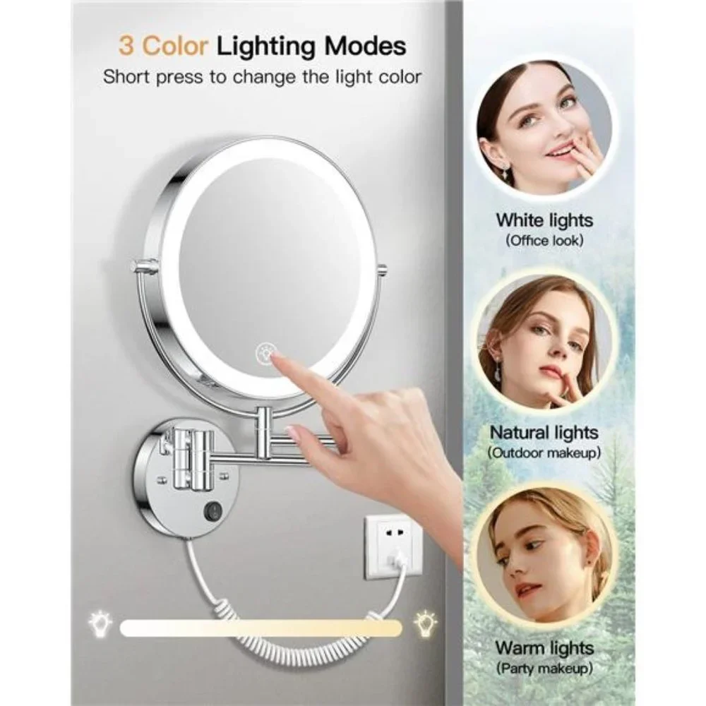 9”Wall Mounted Lighted Makeup Vanity Mirror with 3Color Lights& Stepless Dimming